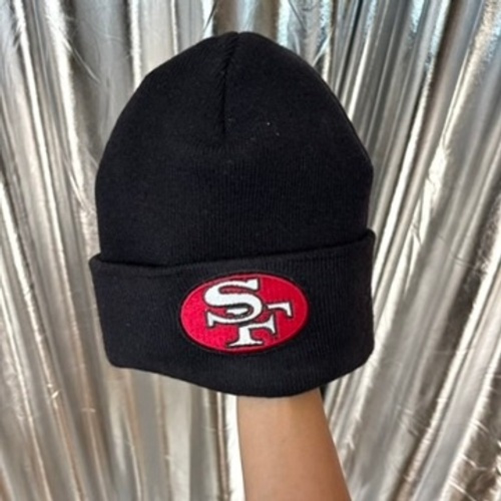 VINTAGE San Francisco 49ers Men Hat Black Knit Beanie Logo Embroidered One Size